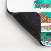 ティール（緑がかった色）金ゴールド銅グリッターストライプ マウスパッド (コーナー)