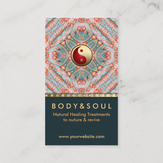 ティール（緑がかった色）金ゴールド陰陽エネルギー治療運動学 名刺 (裏面)