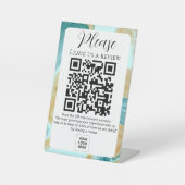 ティール(緑がかった色)金ゴールド離れ大理石をレビューQRコード 台座サイン (正面)