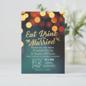 ティール（緑がかった色）金ゴールド食べ《写真》ぼけ味Bes結婚した 結婚の 招待状 (スタンド正面)