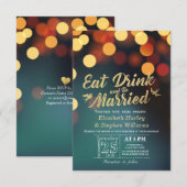 ティール（緑がかった色）金ゴールド食べ《写真》ぼけ味Bes結婚した 結婚の 招待状 (正面/裏面)