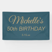 ティール(緑がかった色)金ゴールド50番目の誕生日任意の年齢 横断幕 (横)