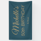 ティール(緑がかった色)金ゴールド50番目の誕生日任意の年齢 横断幕 (縦)