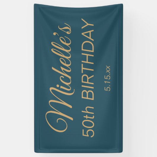 ティール(緑がかった色)金ゴールド50番目の誕生日任意の年齢 横断幕 (縦)