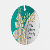 ティール(緑がかった色)、金ゴールド、シルバークリスマス |写真 メタルオーナメント (正面左)