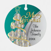 ティール(緑がかった色)、金ゴールド、シルバークリスマス |写真 メタルオーナメント (正面)