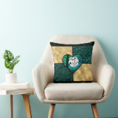 ティール（緑がかった色）、金ゴールド、ブラックムーンライトバード クッション (椅子)