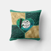 ティール（緑がかった色）、金ゴールド、ブラックムーンライトバード クッション (裏面)