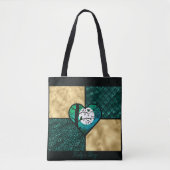 ティール(緑がかった色)、金ゴールド、ブラックムーンライトバード トートバッグ (正面)