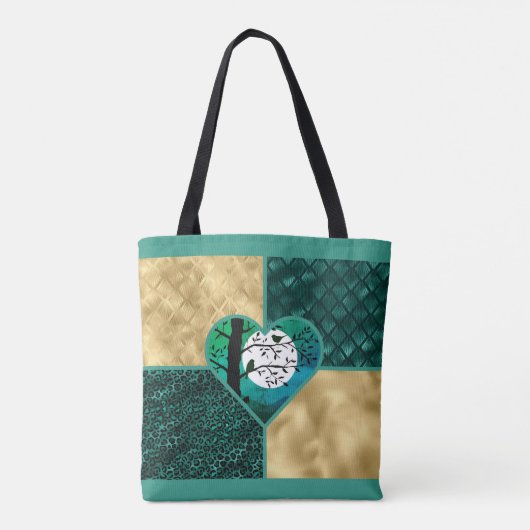 ティール(緑がかった色)、金ゴールド、ブラックムーンライトバード トートバッグ (裏面)