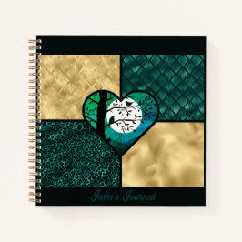 ティール(緑がかった色)、金ゴールド、ブラックムーンライトバード ノートブック