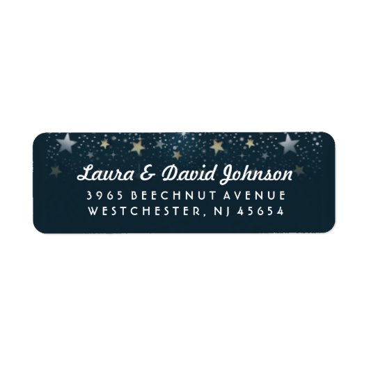 ティール（緑がかった色）金ゴールド&ホワイトスターズ住所 シール (正面)