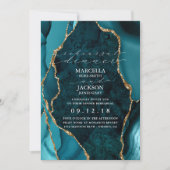 ティール(緑がかった色)、金ゴールド&マーブルアゲートディナーリハーサル 招待状 (正面)