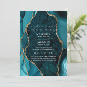 ティール(緑がかった色)、金ゴールド&マーブルアゲートディナーリハーサル 招待状 (スタンド正面)
