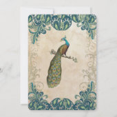 ティール(緑がかった色)金ゴールド&ライムピーコック結婚式招待状 招待状 (裏面)