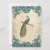 ティール(緑がかった色)金ゴールド&ライムピーコック結婚式招待状 招待状 (裏面)