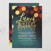 ティール(緑がかった色)金ゴールド《写真》ぼけ味ライツランチバブリーブライダルシャワー 招待状 (正面/裏面)