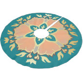 ティール（緑がかった色）、金ゴールド、桃のクリスマス曼荼羅 ブラッシュドポリエステルツリースカート (アングル)