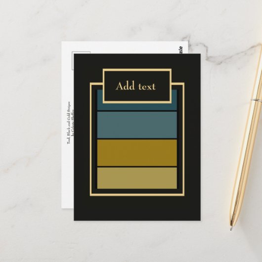 ティール（緑がかった色）、金ゴールド、白および黒のストライプ ポストカード (正面/裏面インサイチュ)