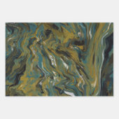 ティール(緑がかった色)、金ゴールド、白および黒の油 ラッピングペーパーシート (正面)