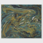 ティール(緑がかった色)、金ゴールド、白および黒の油 ラッピングペーパー (フラット)