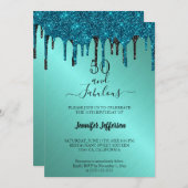 ティール（緑がかった色）金属グリッター誕生日招待状 招待状 (正面/裏面)