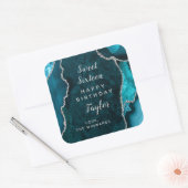 ティール（緑がかった色）銀アゲート酸Sweet sixteenハッピーバースデー スクエアシール (封筒)