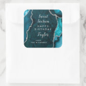 ティール（緑がかった色）銀アゲート酸Sweet sixteenハッピーバースデー スクエアシール (バッグ)