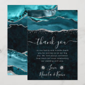 ティール（緑がかった色）銀グリッターアガテ結婚ス サンキューカード (正面/裏面)