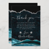 ティール（緑がかった色）銀グリッターアガテ結婚ス サンキューカード (正面/裏面)