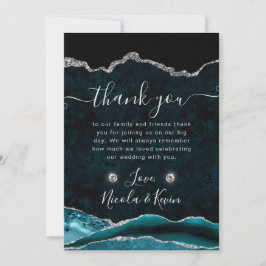 ティール（緑がかった色）銀グリッターアガテ結婚ス サンキューカード