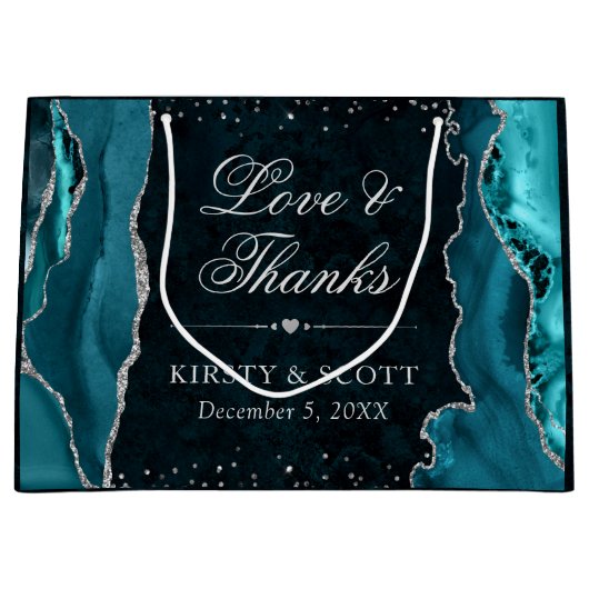 ティール（緑がかった色）銀グリッターアガテ結婚ス ラージペーパーバッグ (正面)