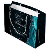 ティール（緑がかった色）銀グリッターアガテ結婚ス ラージペーパーバッグ (裏面アングル)