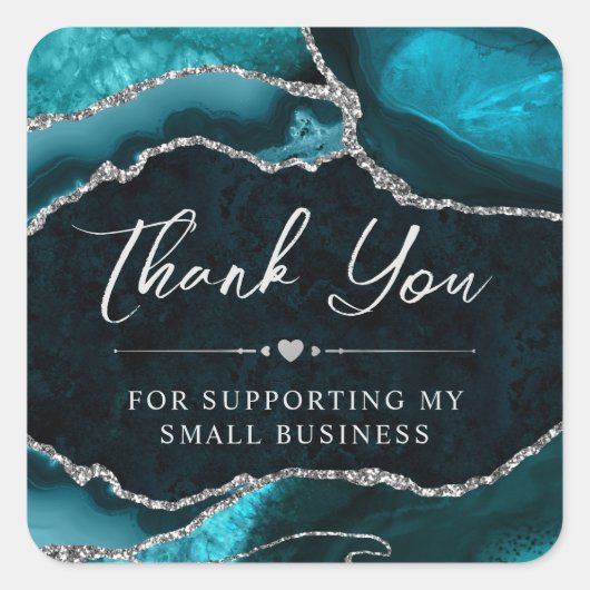 ティール（緑がかった色）銀グリッターアゲイト小規模企業 スクエアシール (正面)