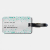 ティール(緑がかった色)銀グリッターシーグリーンモノグラム名 ラゲッジタグ (裏面横)