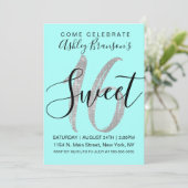 ティール(緑がかった色)銀シーエレガントクイングリッタースイート16 招待状 (スタンド正面)