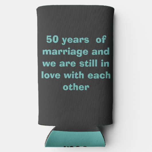 ティール(緑がかった色)銀ハート50結婚周年 スリム缶クーラー (裏面)