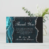 ティール（緑がかった色）銀フェイクグリッターアゲ結婚ート サンキューカード (スタンド正面)