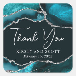 ティール（緑がかった色）銀フェイクグリッターアゲ結婚ート スクエアシール