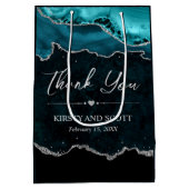 ティール（緑がかった色）銀フェイクグリッターアゲ結婚ート ミディアムペーパーバッグ (裏面)