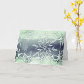 ティール（緑がかった色）銀フロストアイス結晶エレガント雪片 カード (黄色い花)