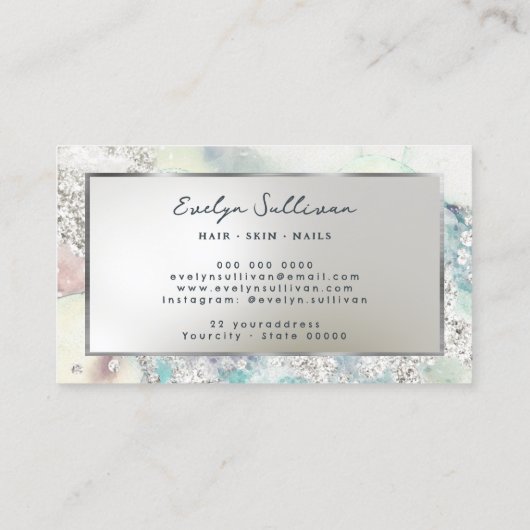 ティール（緑がかった色）銀水彩箔フェイク名刺 名刺 (裏面)