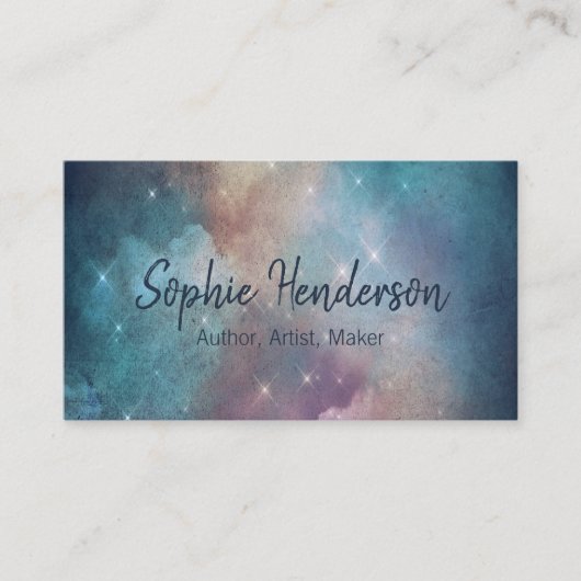 ティール（緑がかった色）銀河系とネイビーブルー芸術的作家 名刺 (正面)