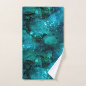 ティール（緑がかった色）銀河系シリーズデザイン6 バスタオルセット (ハンドタオル)