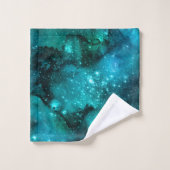 ティール（緑がかった色）銀河系シリーズデザイン6 バスタオルセット (ウォッシュタオル)