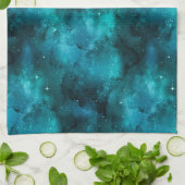 ティール（緑がかった色）銀河系シリーズデザイン7 キッチンタオル (折り畳み)