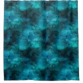 ティール（緑がかった色）銀河系シリーズデザイン7 シャワーカーテン (正面)