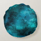 ティール（緑がかった色）銀河系シリーズデザイン7 ラウンドクッション (裏面)