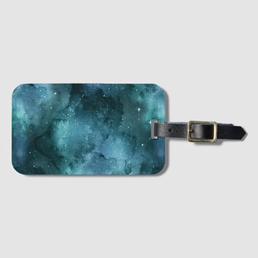 ティール（緑がかった色）銀河系シリーズデザイン7 ラゲッジタグ (正面横)