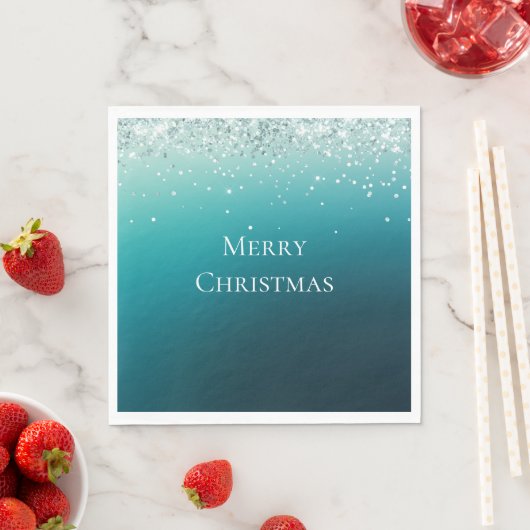 ティール（緑がかった色）銀紙吹雪 スタンダードランチョンナプキン (インサイチュ)